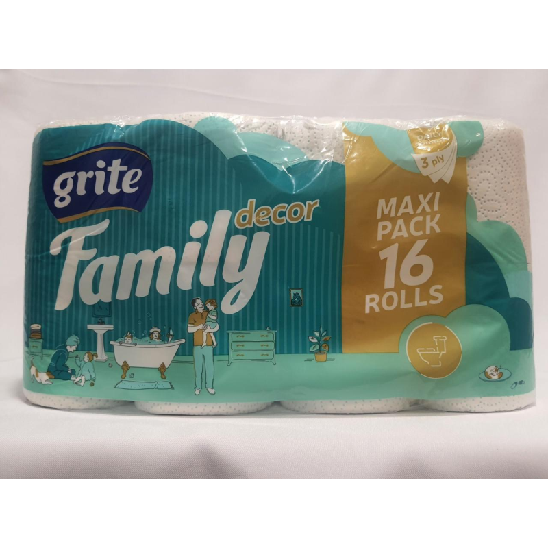 Туалетний папір Grite Family Decor 150 відривів 3 шари, 16 рулонів Туалетний папір Grite Family Decor 150 відривів 3 шари, 16 рулонів