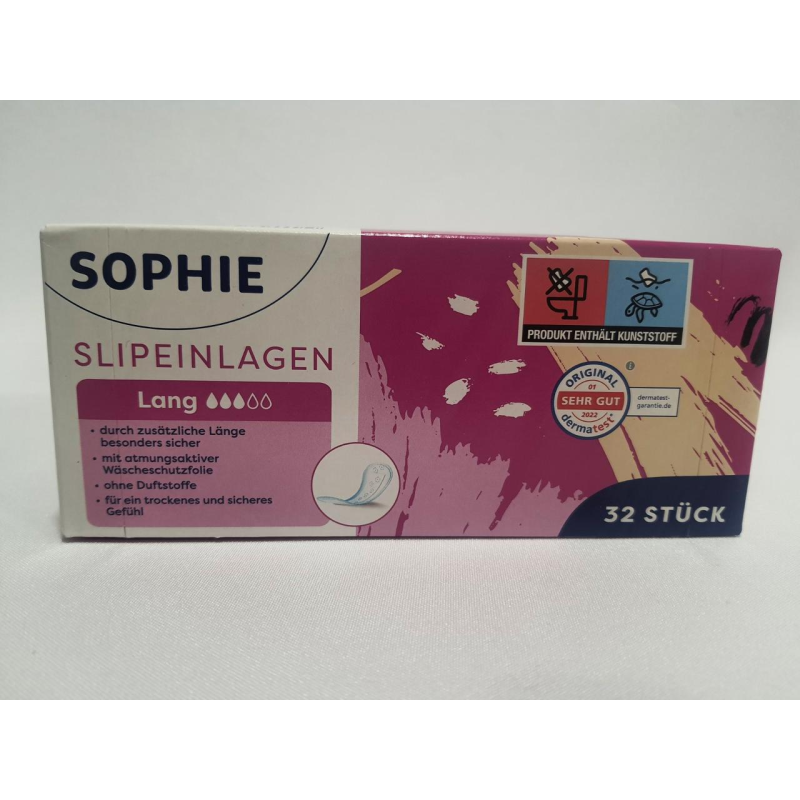 Щоденні прокладки Sophie супер довгі 17.6 см 3 краплі 32 штуки Щоденні прокладки Sophie супер довгі 17.6 см 3 краплі 32 штуки