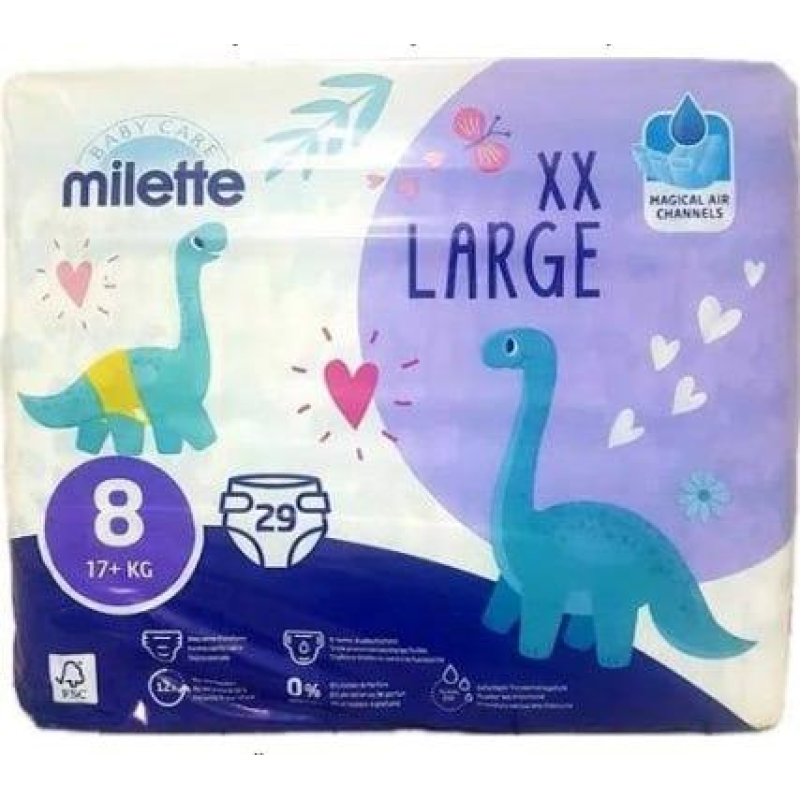 Підгузки 8 розміру Milette Baby care 17+ кг 29 штук Підгузки 8 розміру Milette Baby care 17+ кг 29 штук